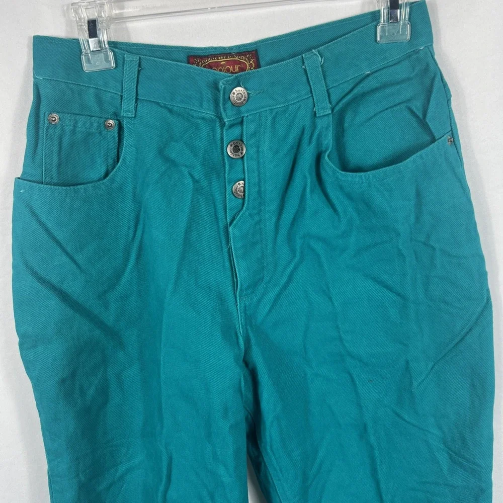 Vintage 90's Bonjour Women's Button Up Pants‎ Teal Green Size 13/14 100% Cotton